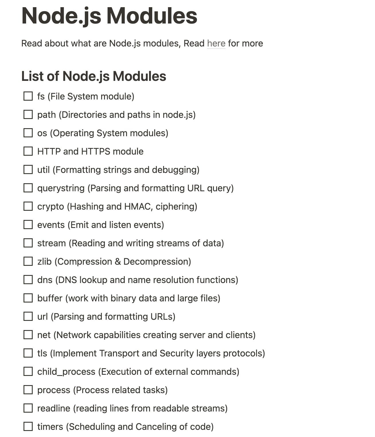 Danh sách Node.js Module