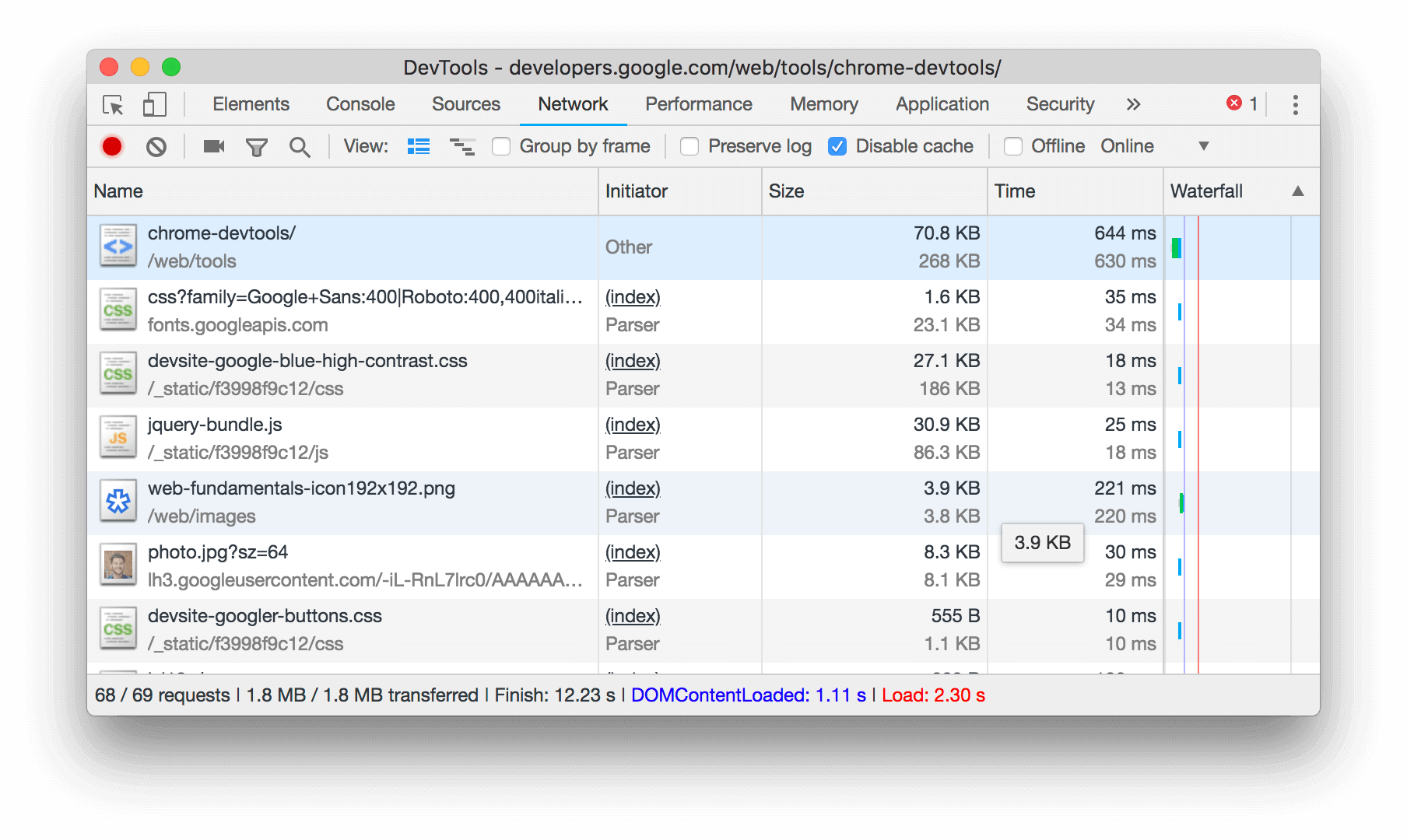 Google devtools