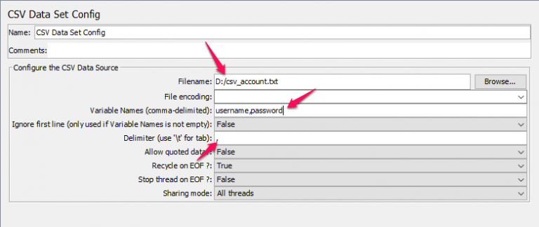 Csv Configuration Screen Hướng dẫn sử dụng JMeter test hiệu năng website - Phần 1