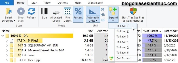 Cách tìm File/ Folder đang chiếm dung lượng lớn trên Windows