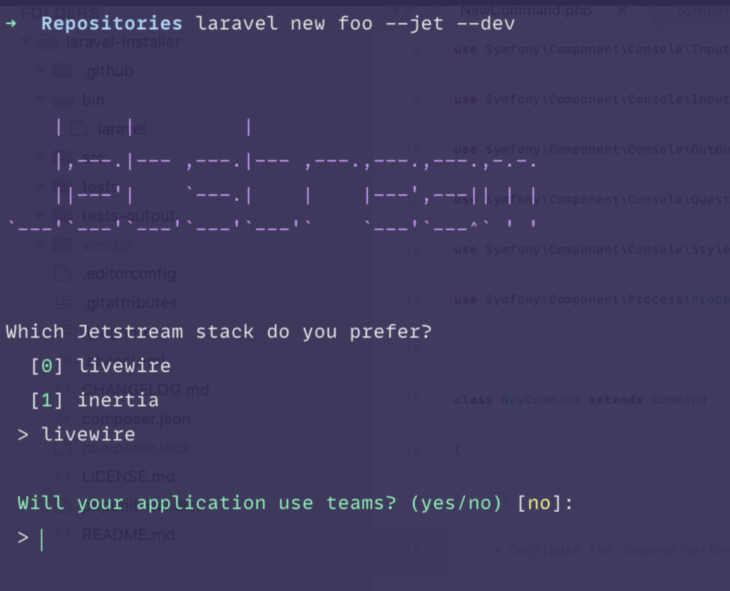 Bộ cài đặt Laravel Installer đã hỗ trợ tích hợp Jetstream