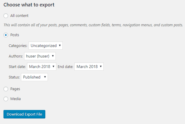 Hướng dẫn export dữ liệu trên WordPress