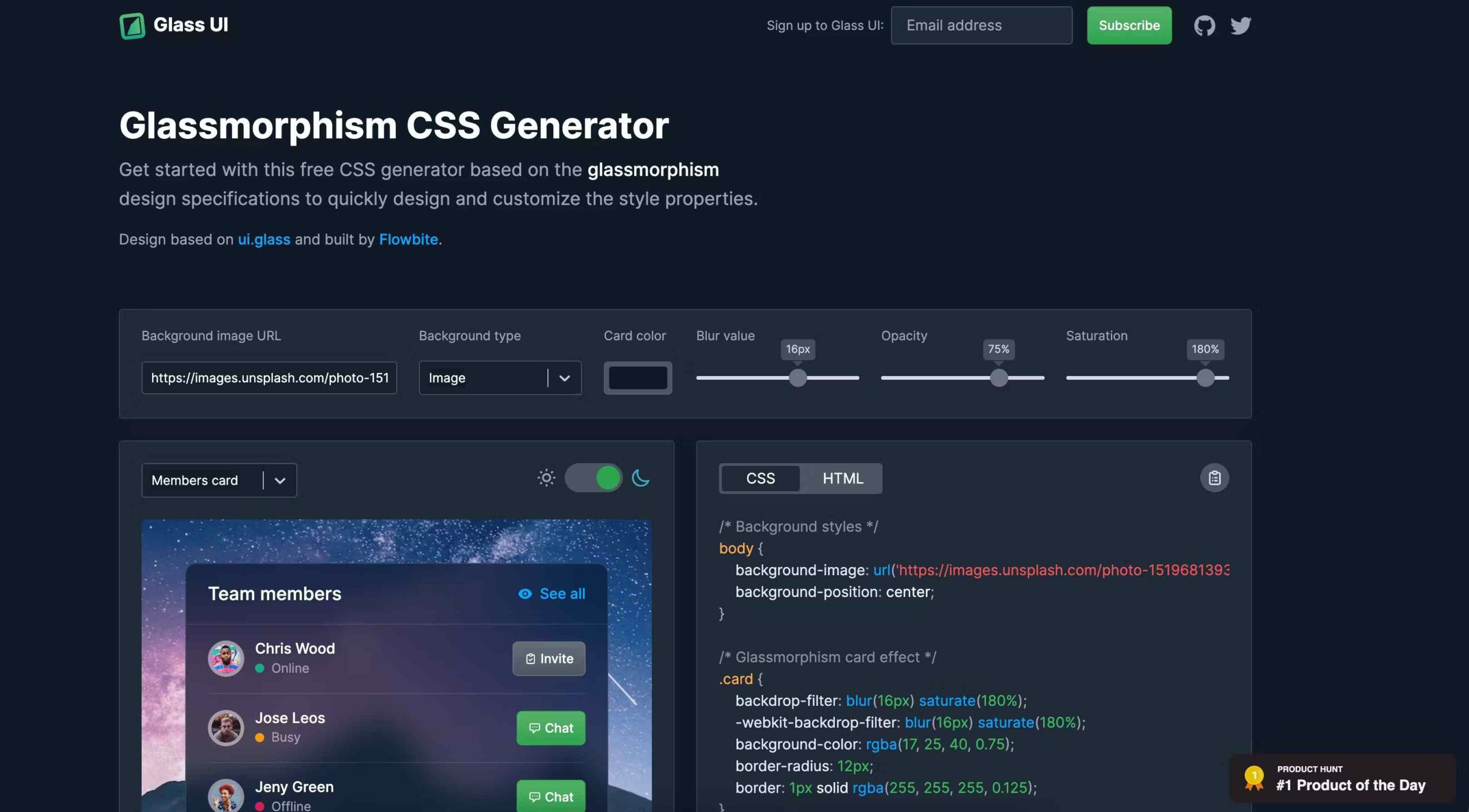 Glassmorphism CSS Generator