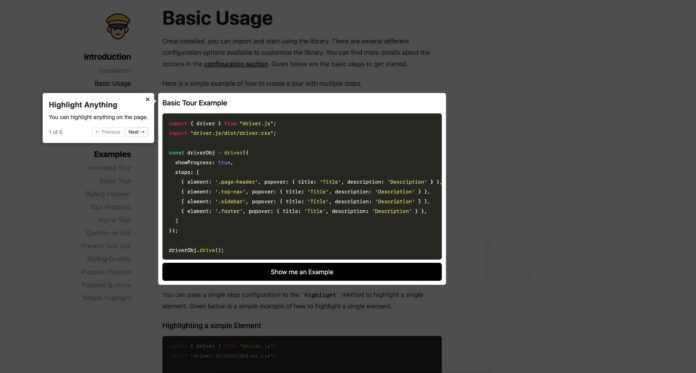 Thư viện Driver.js tạo hướng dẫn tương tác trang web