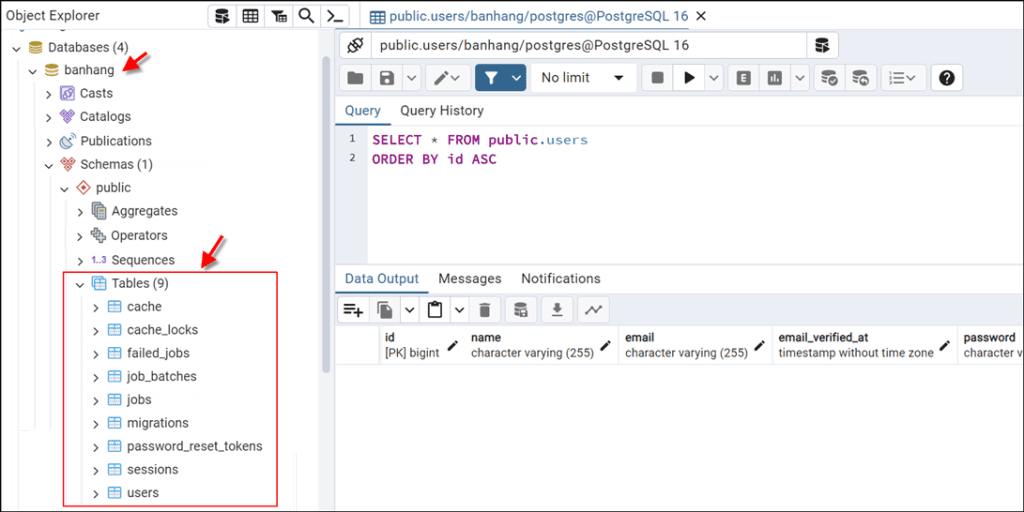 Chạy migration để tạo các table cơ bản cho laravel