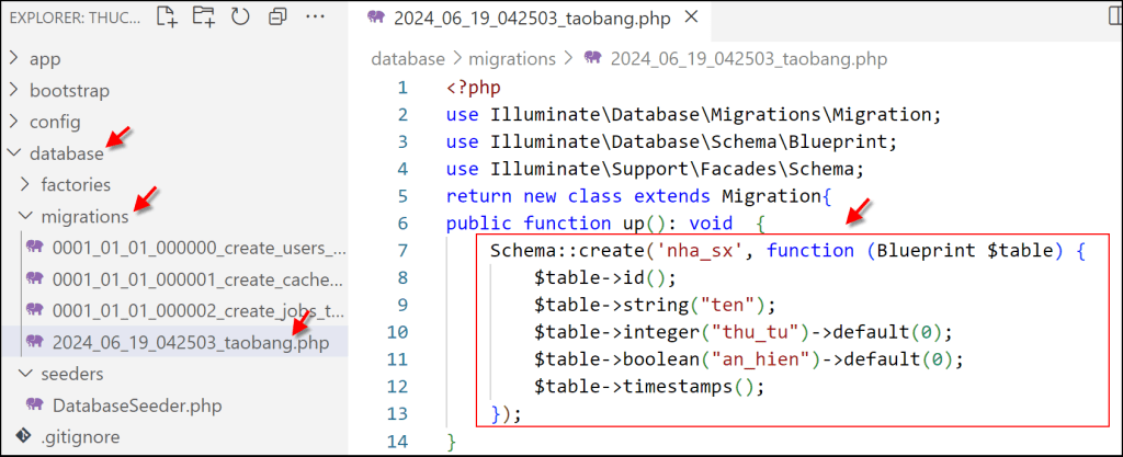 Tạo migration để có table nha_sx