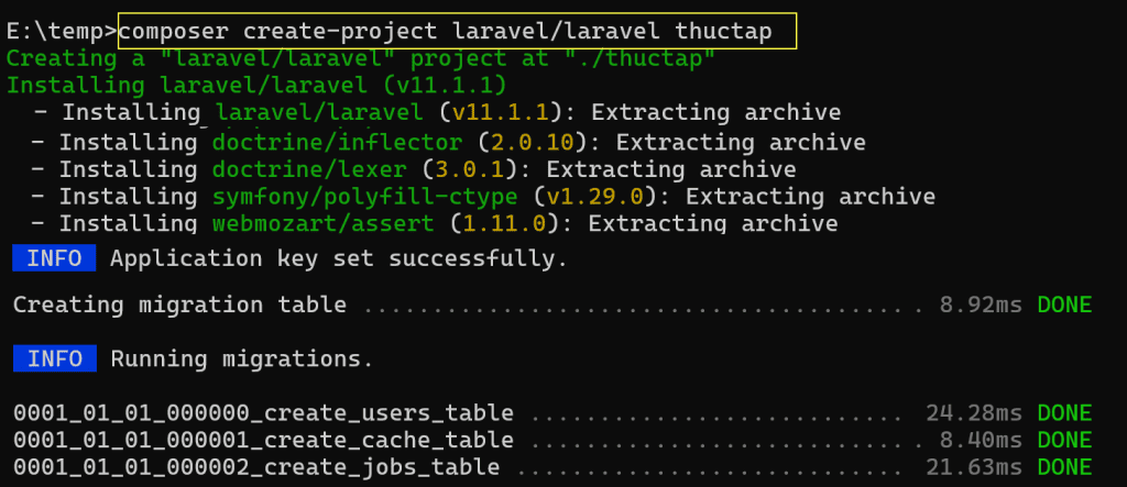 Tạo project Laravel 